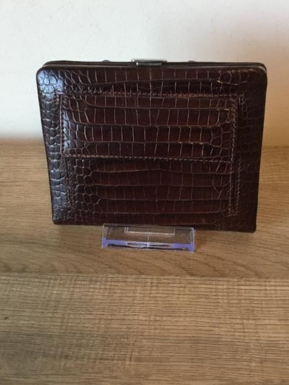 Lodis Genuine Leather Clutch Wallet Deep Burgundy Crocodile Embossed Clip Close